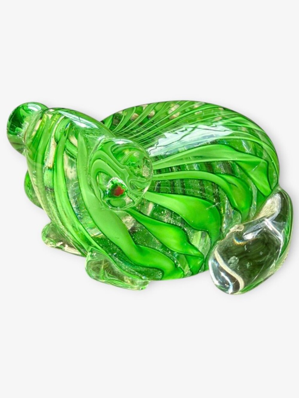 Vintage Murano Italy Art Glass Green Ribbon Frog Toad Figurine Paperweight